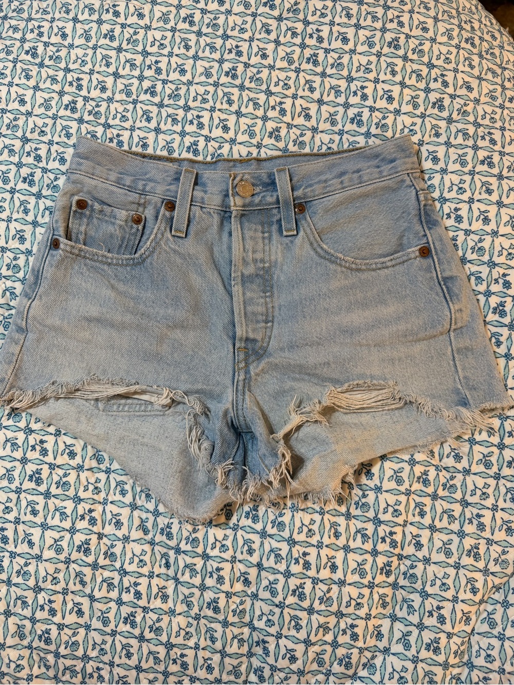 Levi's Light Blue Distressed Denim Cutoff Shorts